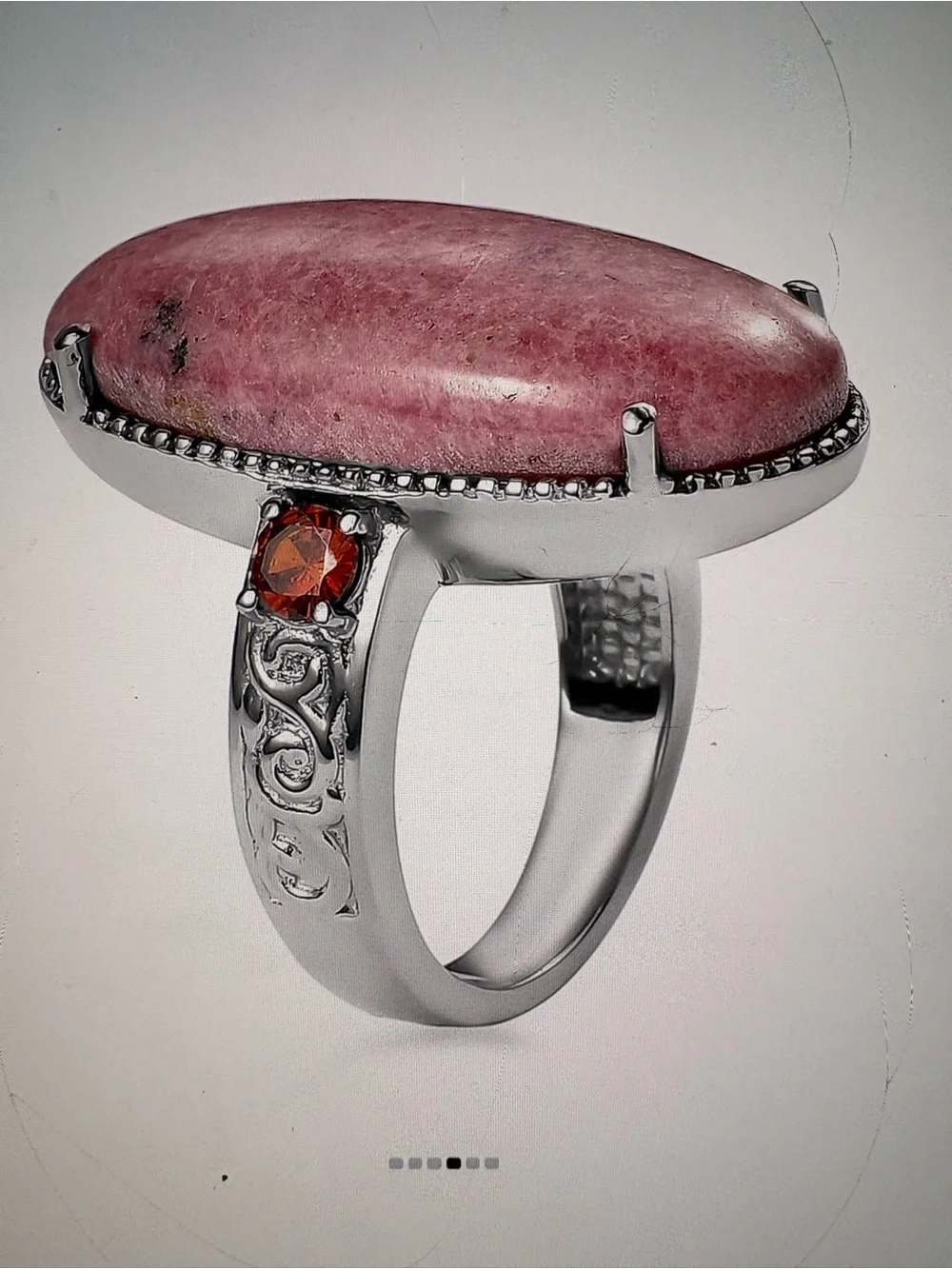 Rhodonite and Simulated Orange Diamond Ring Sz 8